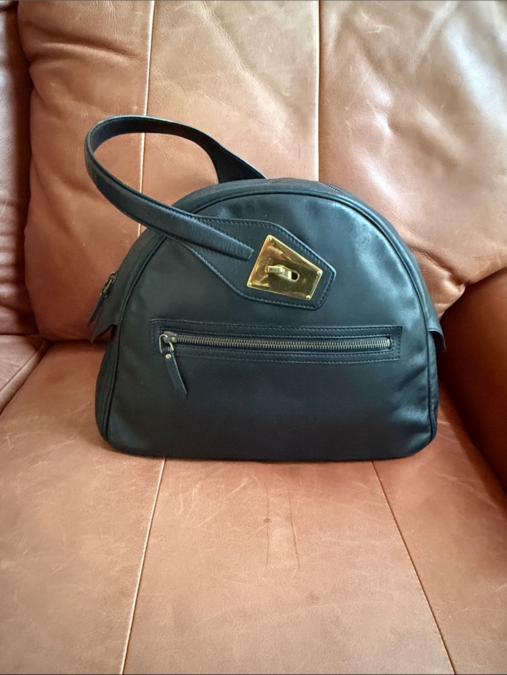 ⚡️FLASH SALE⚡️ GUCCI Black Leather Dome Shoulder Bag with Gold Accent
